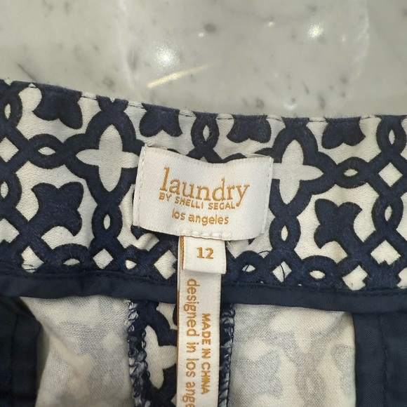 LAUNDRY by Shelli Segal Women’s Navy White Patterned Dress Pants Size 12 NWOT - Picture 2 of 3